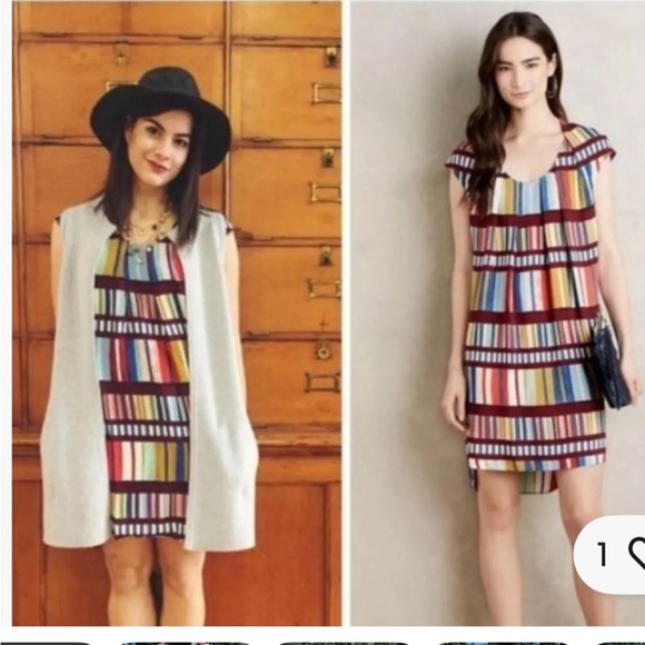 Anthropologie Maeve Au Revoir Library Shift Dress Cap Sleeve Scoop Neck Size 4 - Picture 1 of 10